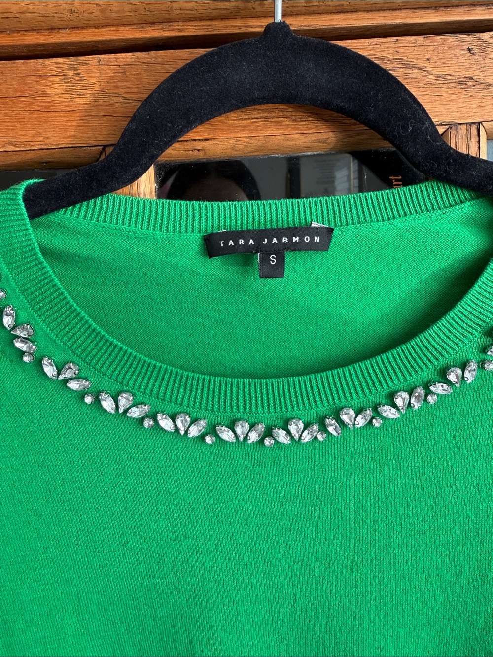 Tara Jarmon Paris Emerald Green Crystal Embellished Sweater Top S - Picture 2 of 4